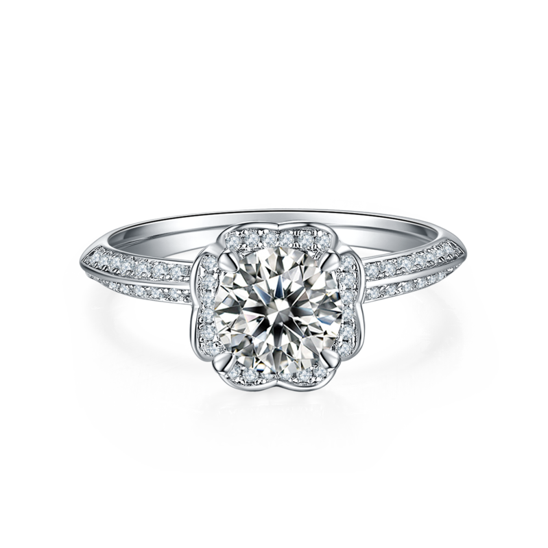 直臂豪镶爱心手捧花S925银镀白金MoissaniteWomen's Ring1ctD级